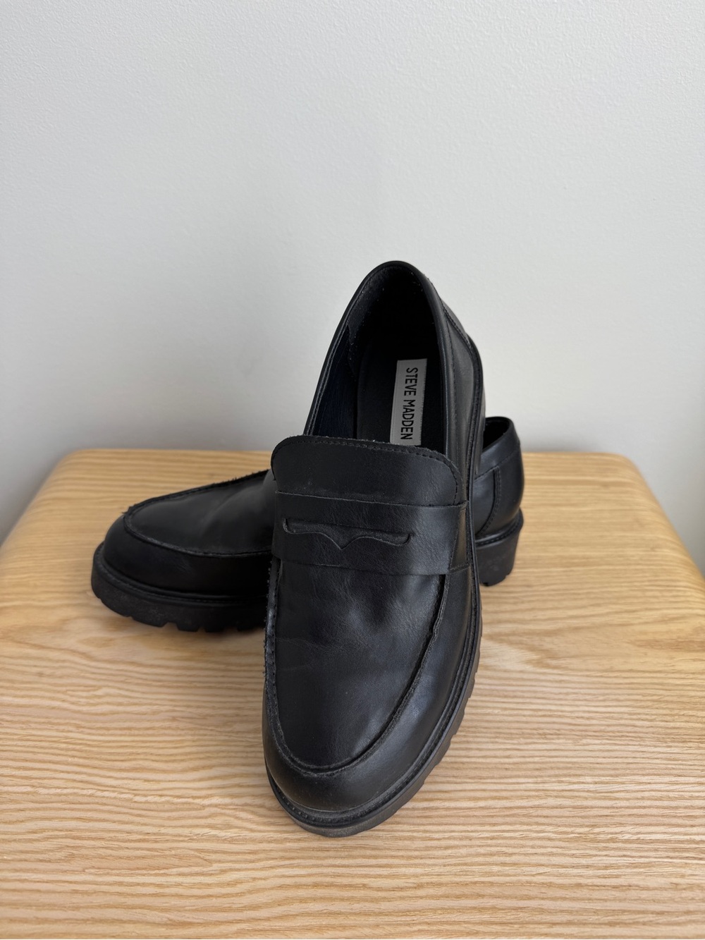 Steve Madden Women’s Black Leather Penny Loafers